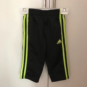 Adidas pants toddler size: 2T, color: black/neon green. Gently used.